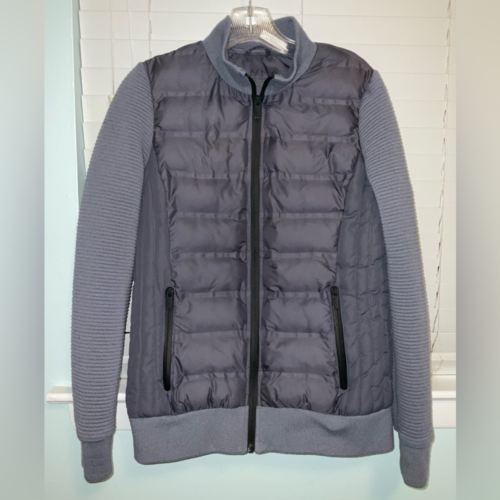 Marc New York Blue/Grey Puffer Mixed Media Jacket with Knit Sleeves 🧥